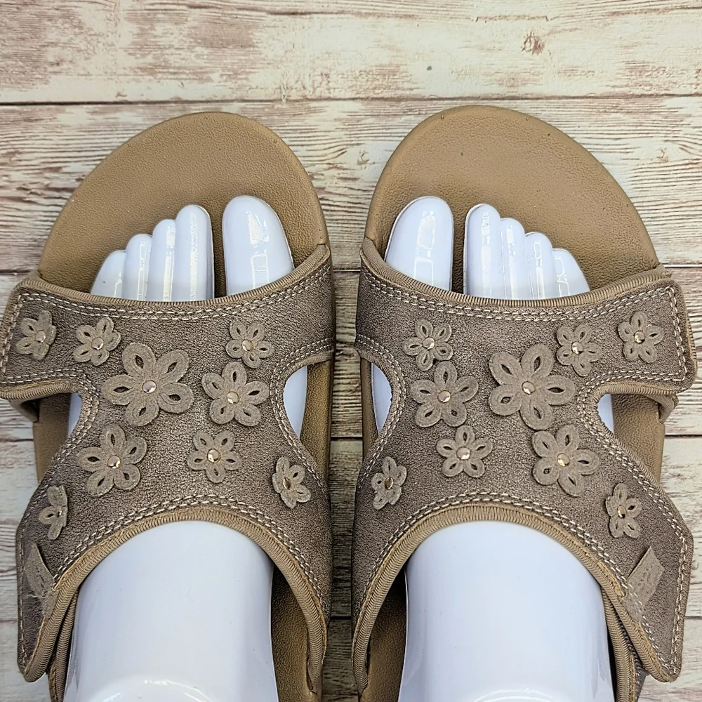 Revitalign Kholo Hampton "Bronze" Tan Velcro Strap Open Toe Slide Sandals 10 - Picture 4 of 13